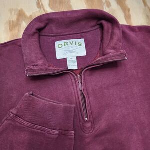 Orvis Sweater Mens XL Quarter 1/4 Zip Ribbed Sides Sweatshirt Red Pullover Heavy